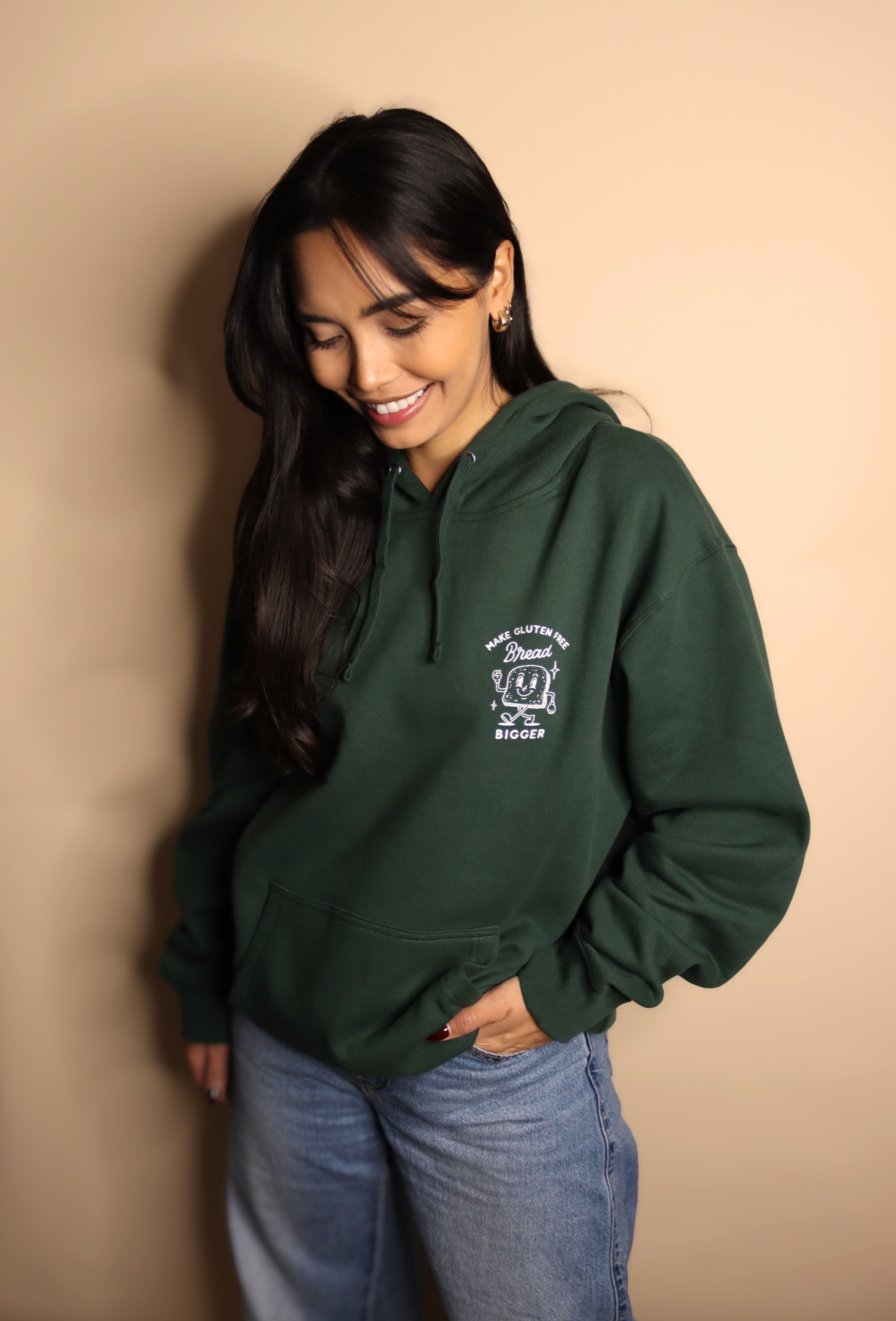 "make gluten free bread bigger" hoodie - alpine green