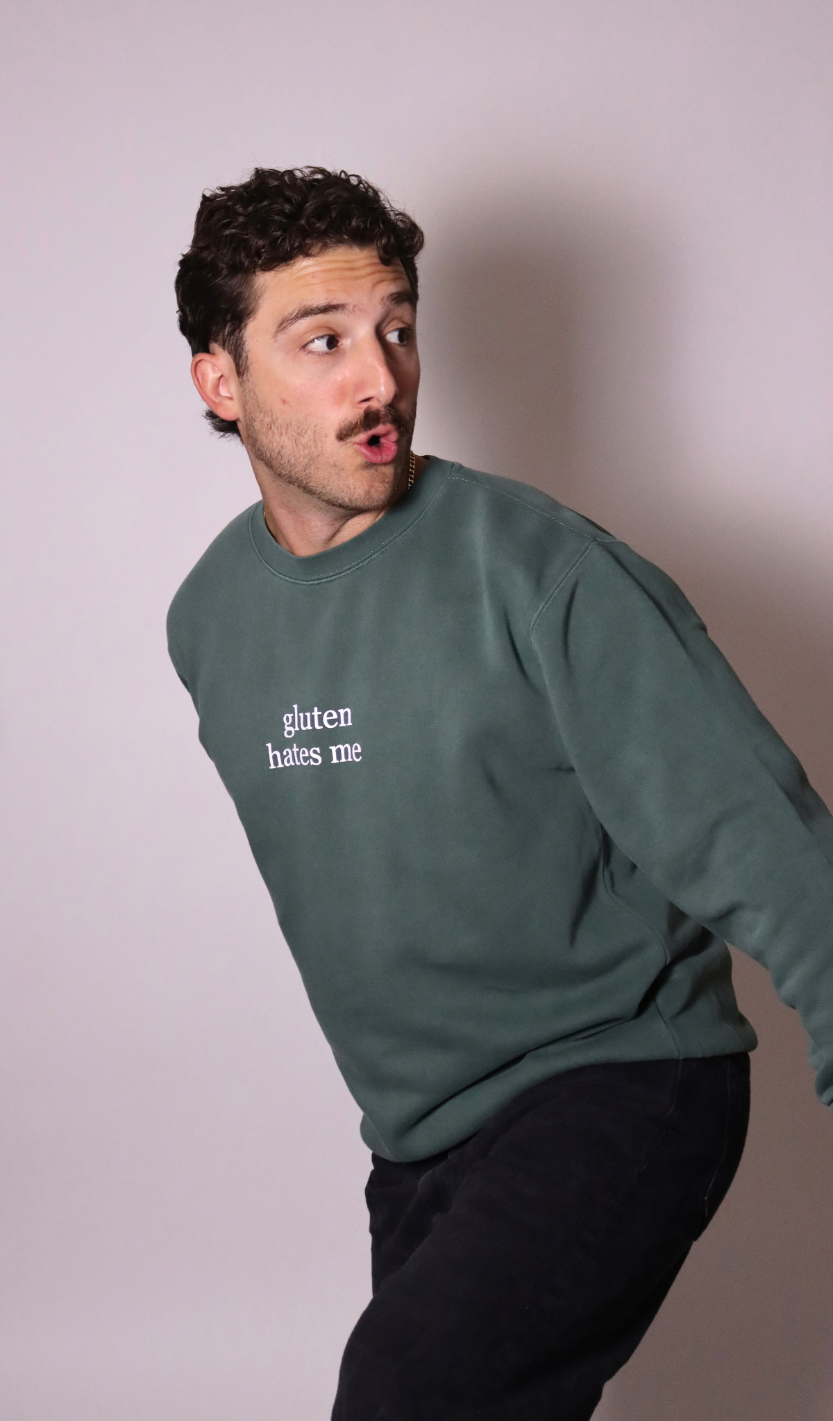 PRE-ORDER | "gluten hates me" crewneck- alpine green