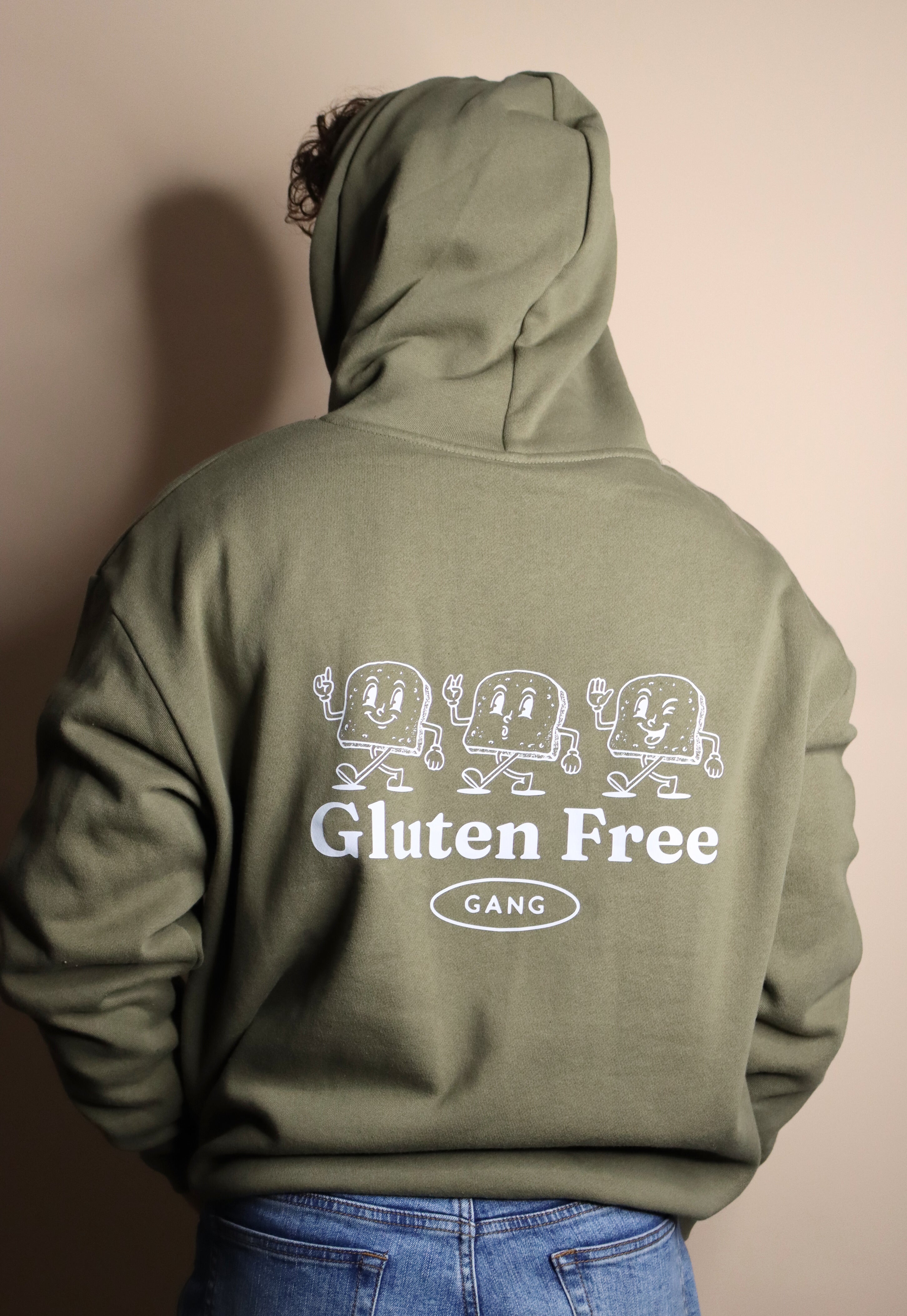 "gluten free gang" hoodie - olive