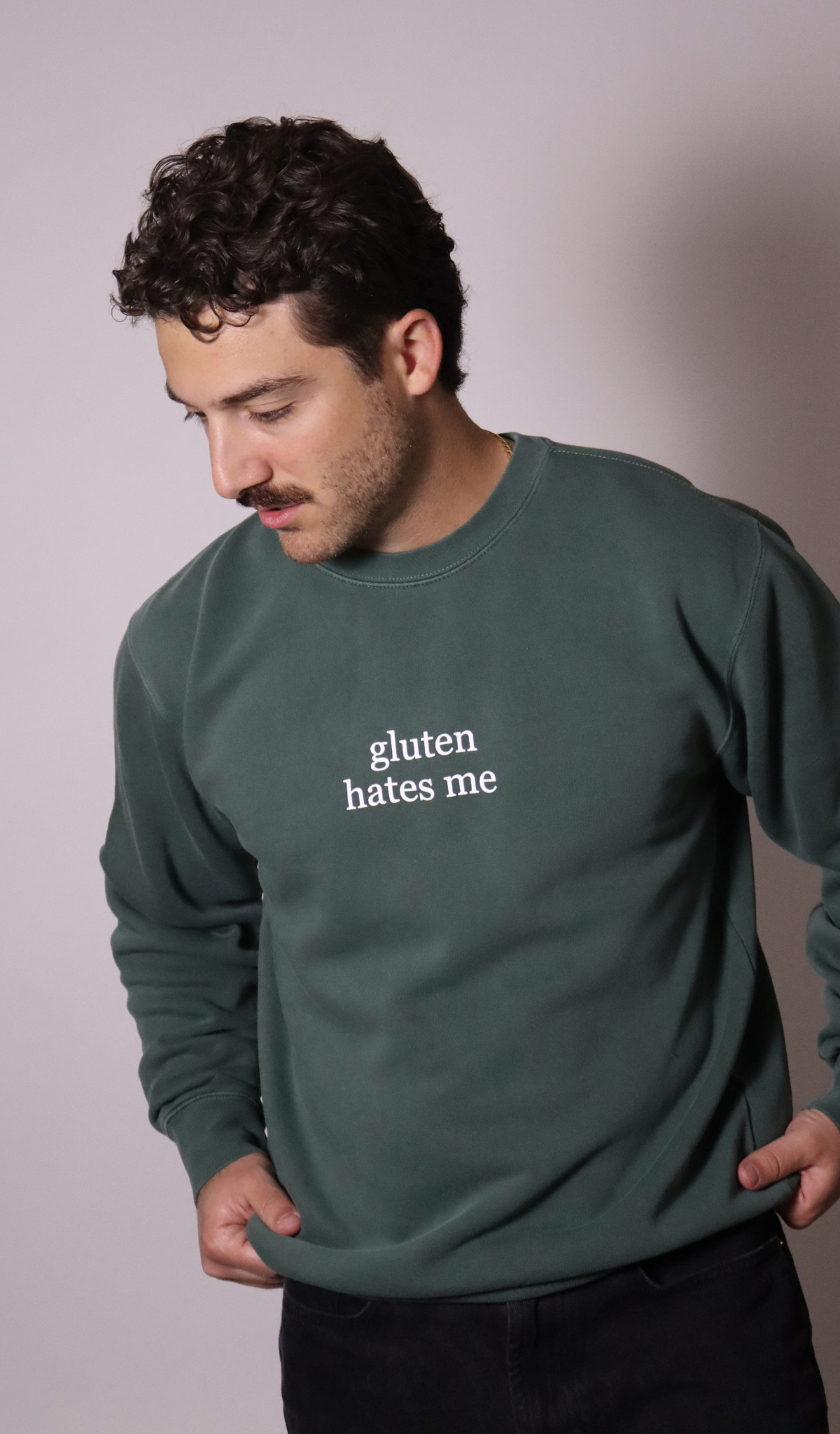 PRE-ORDER | "gluten hates me" crewneck- alpine green