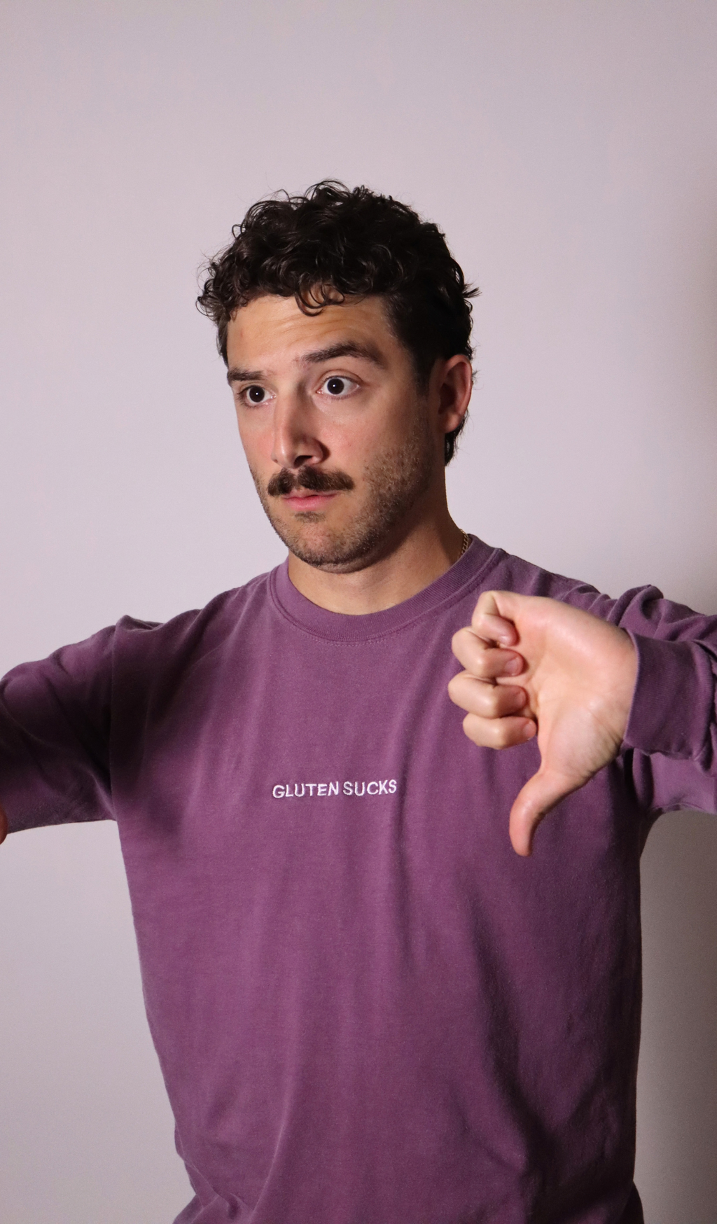 PRE-ORDER | "gluten sucks" embroidered long sleeve tee - berry