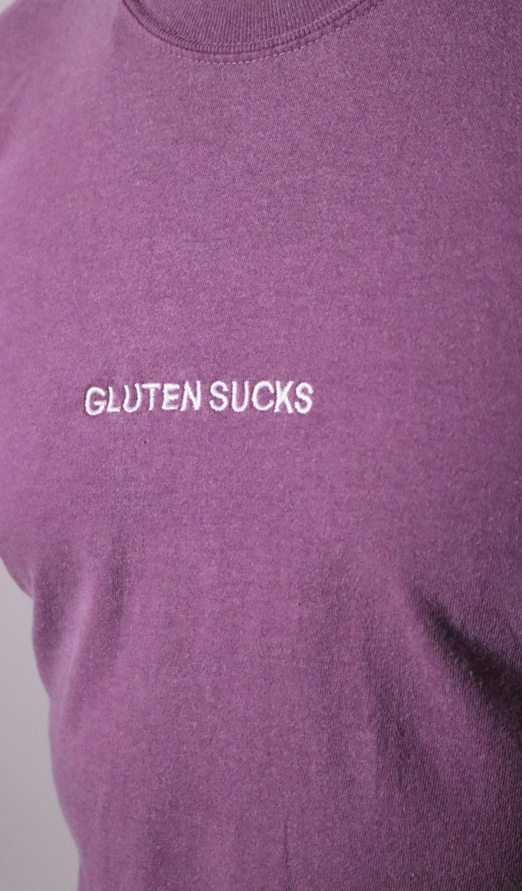 PRE-ORDER | "gluten sucks" embroidered long sleeve tee - berry