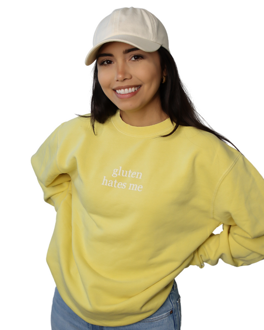 SALE | "gluten hates me" Crewneck Sweatshirt (Pigment Yellow)