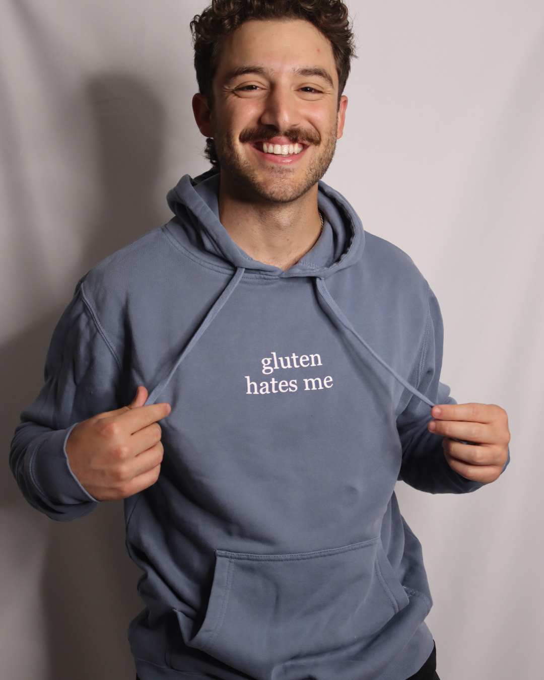 "gluten hates me" hoodie - slate blue