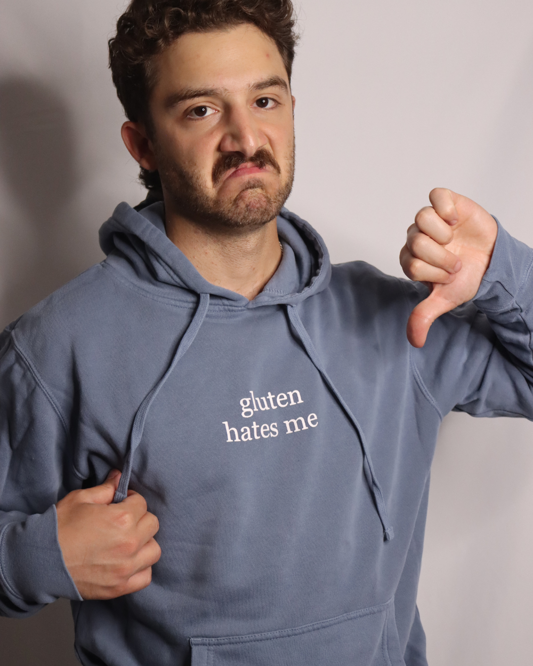 "gluten hates me" hoodie - slate blue