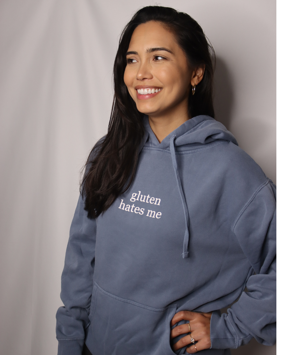 "gluten hates me" hoodie - slate blue