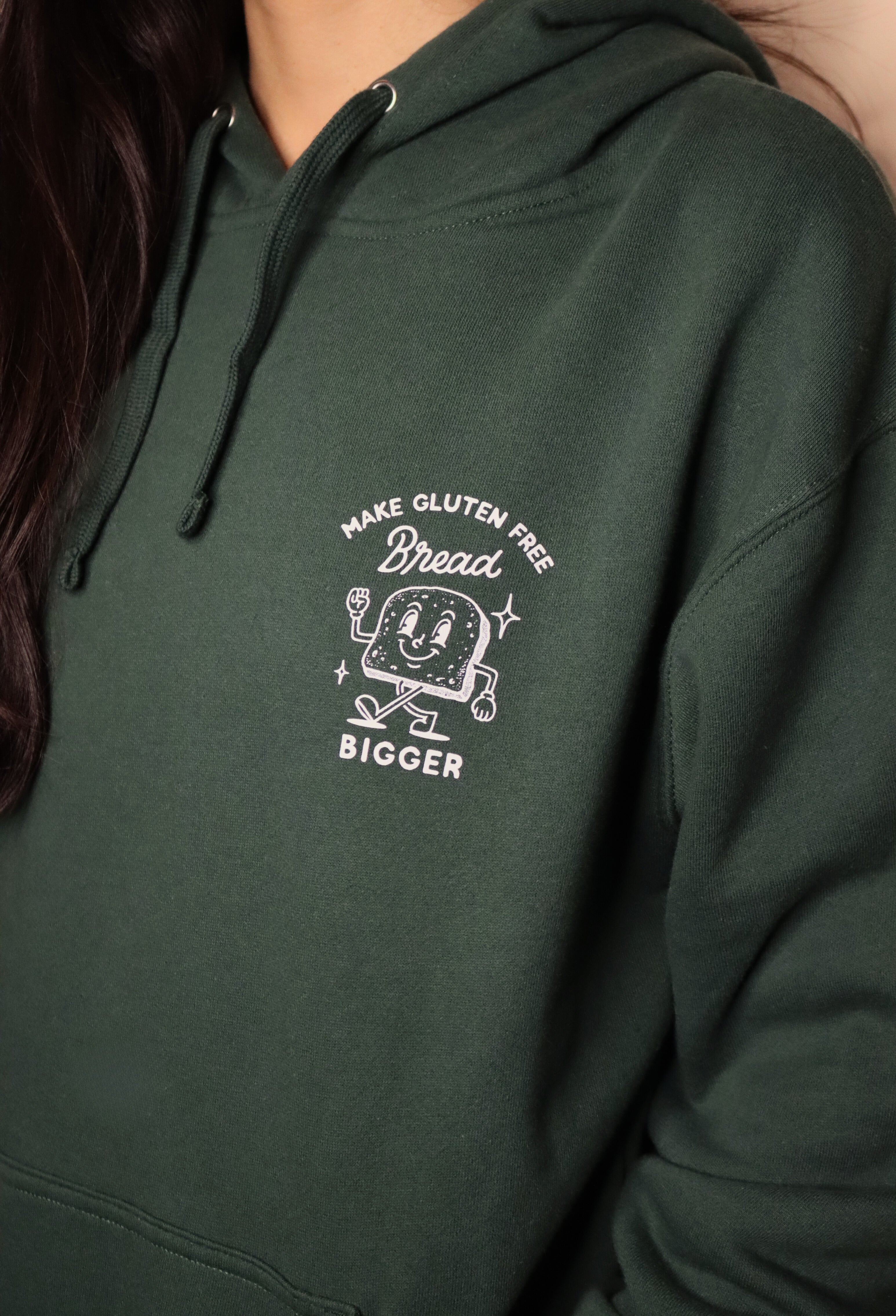 "make gluten free bread bigger" hoodie - alpine green
