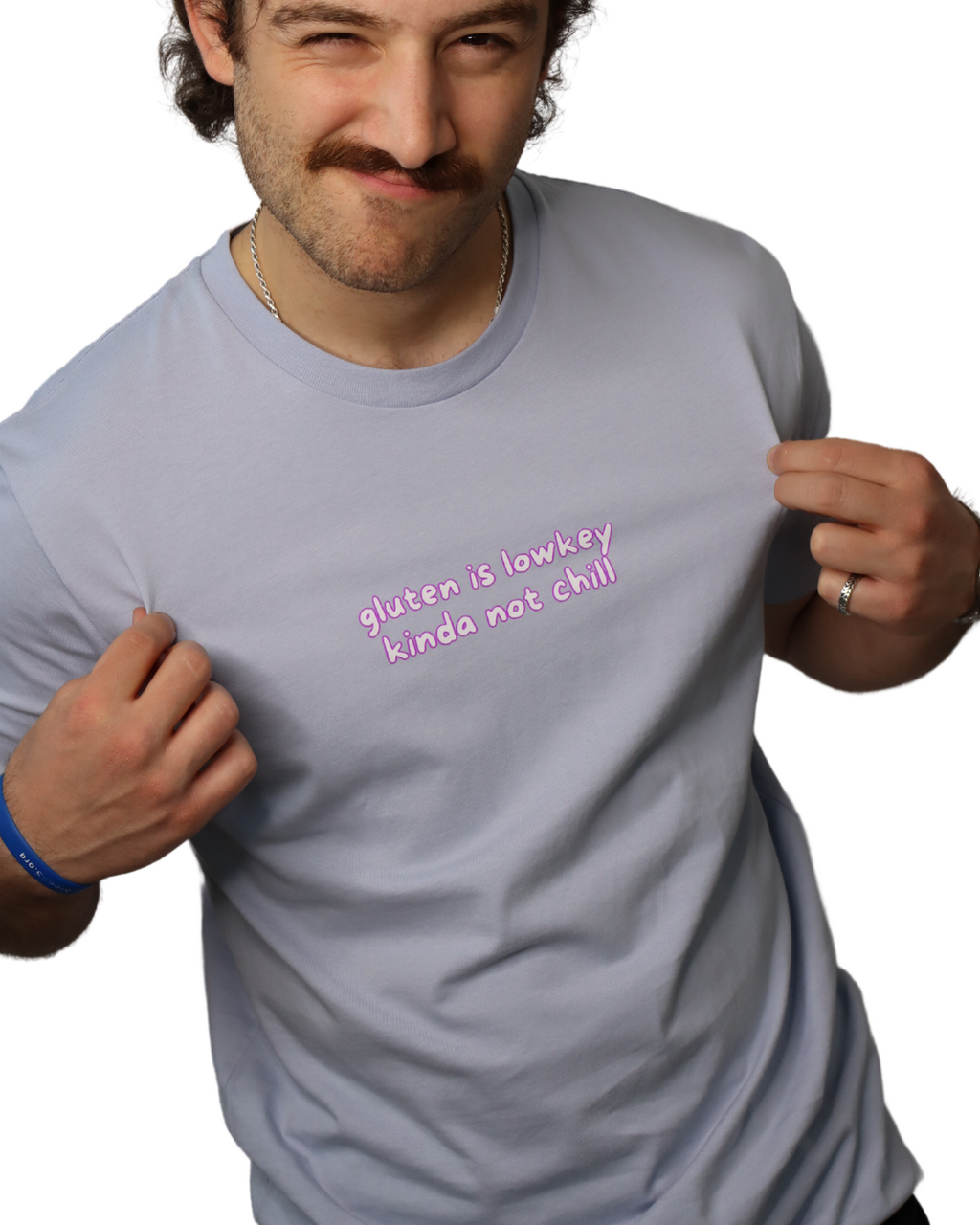 SALE | "gluten is lowkey kinda not chill" tee - powder blue