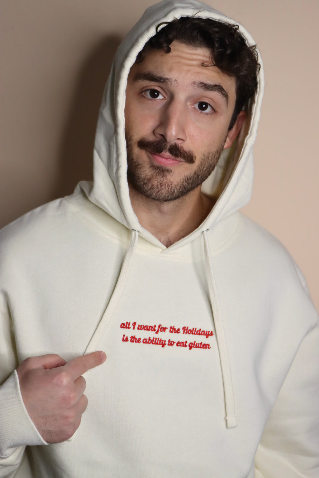 "all I want for the Holidays is the ability to eat gluten" hoodie - bone