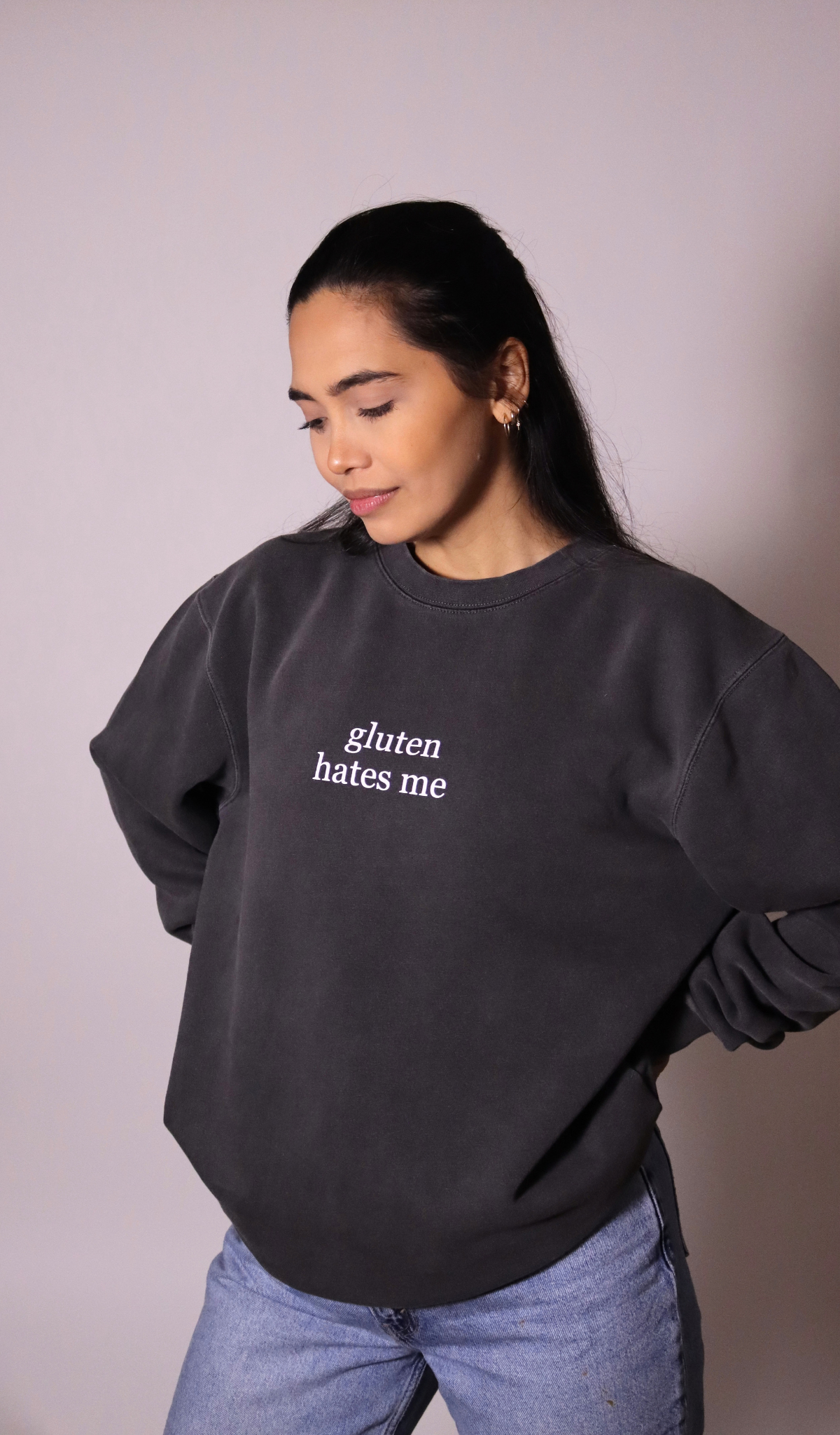 PRE-ORDER | "gluten hates me" crewneck- pigment black