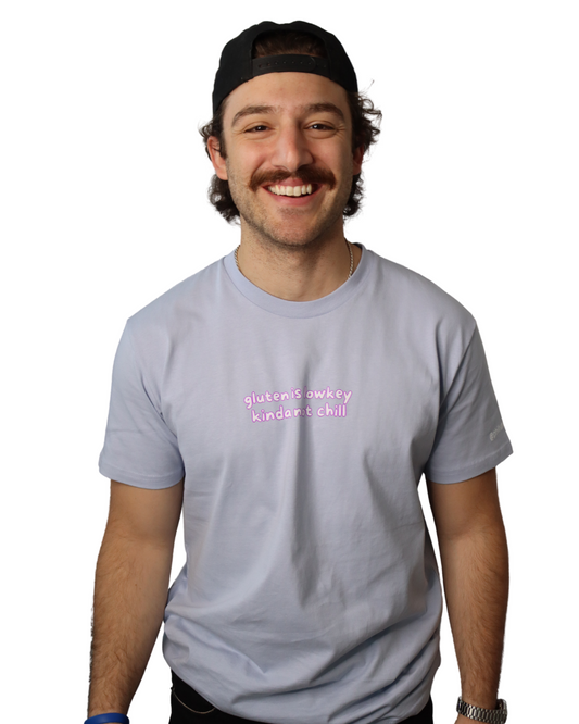 SALE | "gluten is lowkey kinda not chill" - short sleeve t-shirt (powder blue)