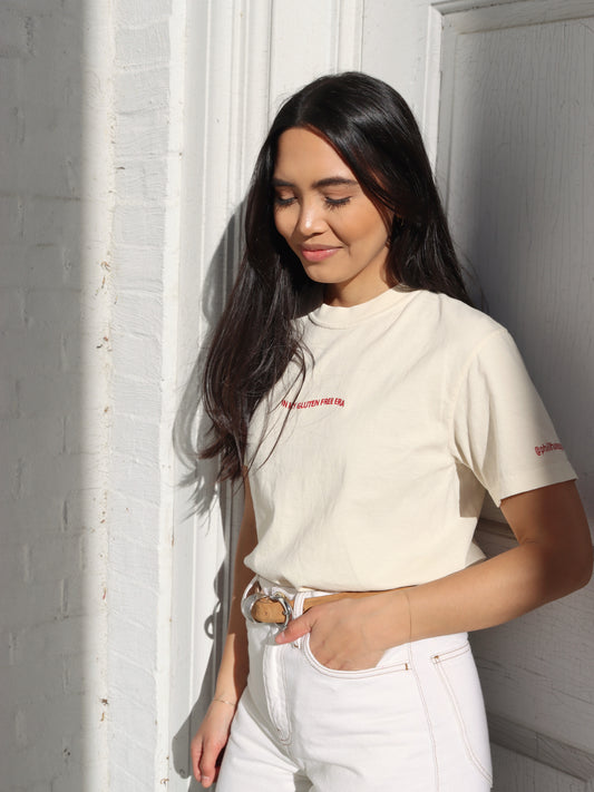 "in my gluten free era" embroidered tee - ivory