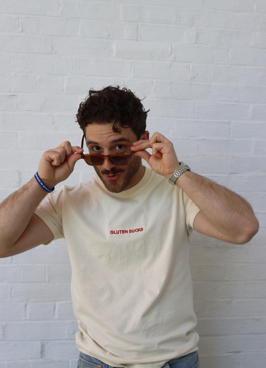 SALE | "gluten sucks" embroidered tee - ivory