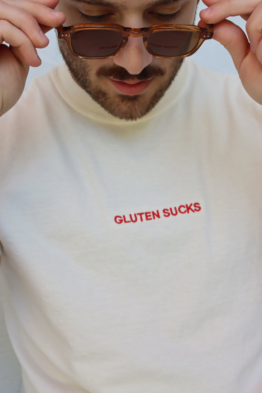 SALE | "gluten sucks" embroidered tee - ivory