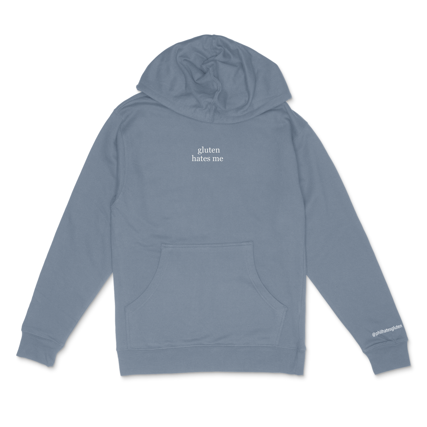 "gluten hates me" hoodie - slate blue