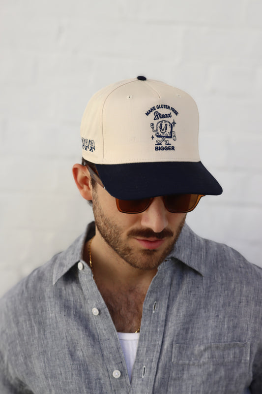 "make gluten free bread bigger" snapback hat - navy/natural