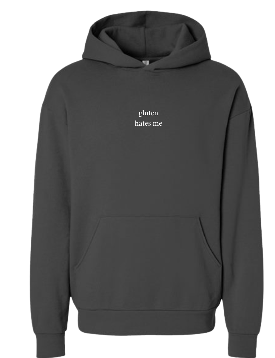 SALE | "gluten hates me" hoodie - pigment black