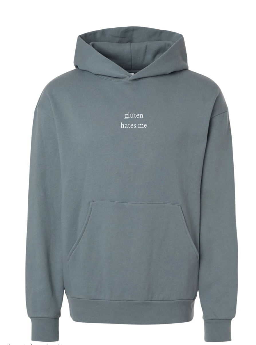 SALE | "gluten hates me" hoodie - denim
