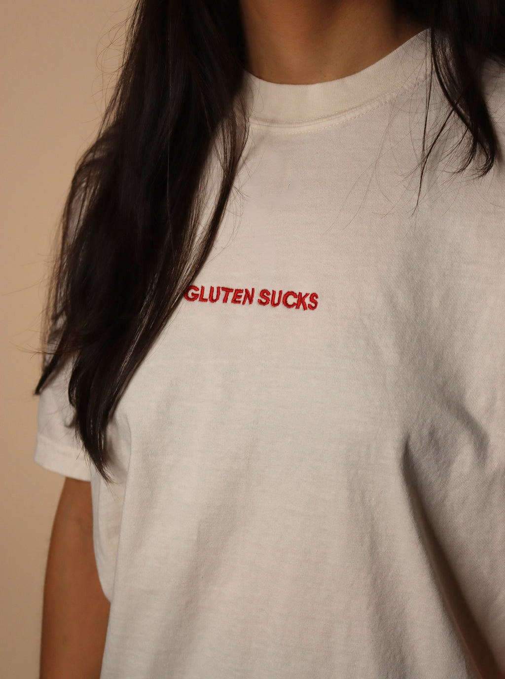SALE | "gluten sucks" embroidered tee - ivory