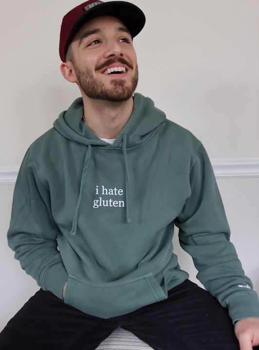 SALE | "i hate gluten" - hoodie (pigment alpine green)
